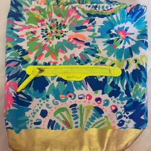 Lilly Pulitzer Multicolor Floral Beach Drawstring Tote with Gold Accent